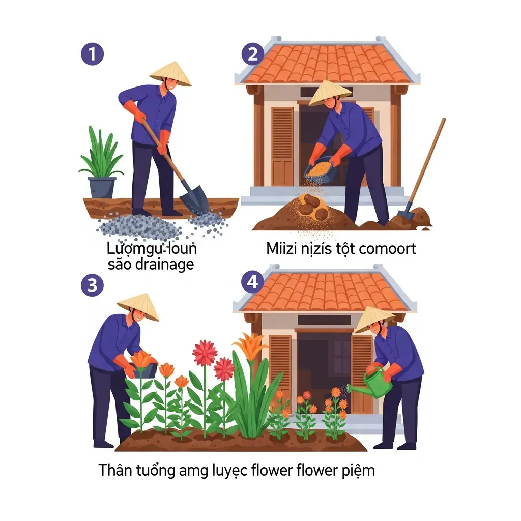 Quy trình trồng cây vào bồn hoa từng bước.