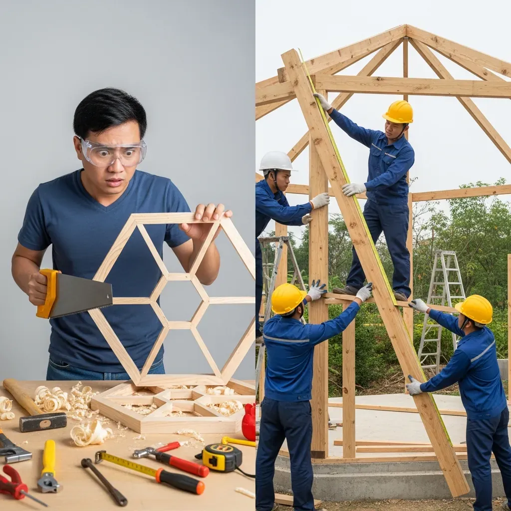 So sánh tự xây chòi lục giác và thuê thợ chuyên nghiệp.