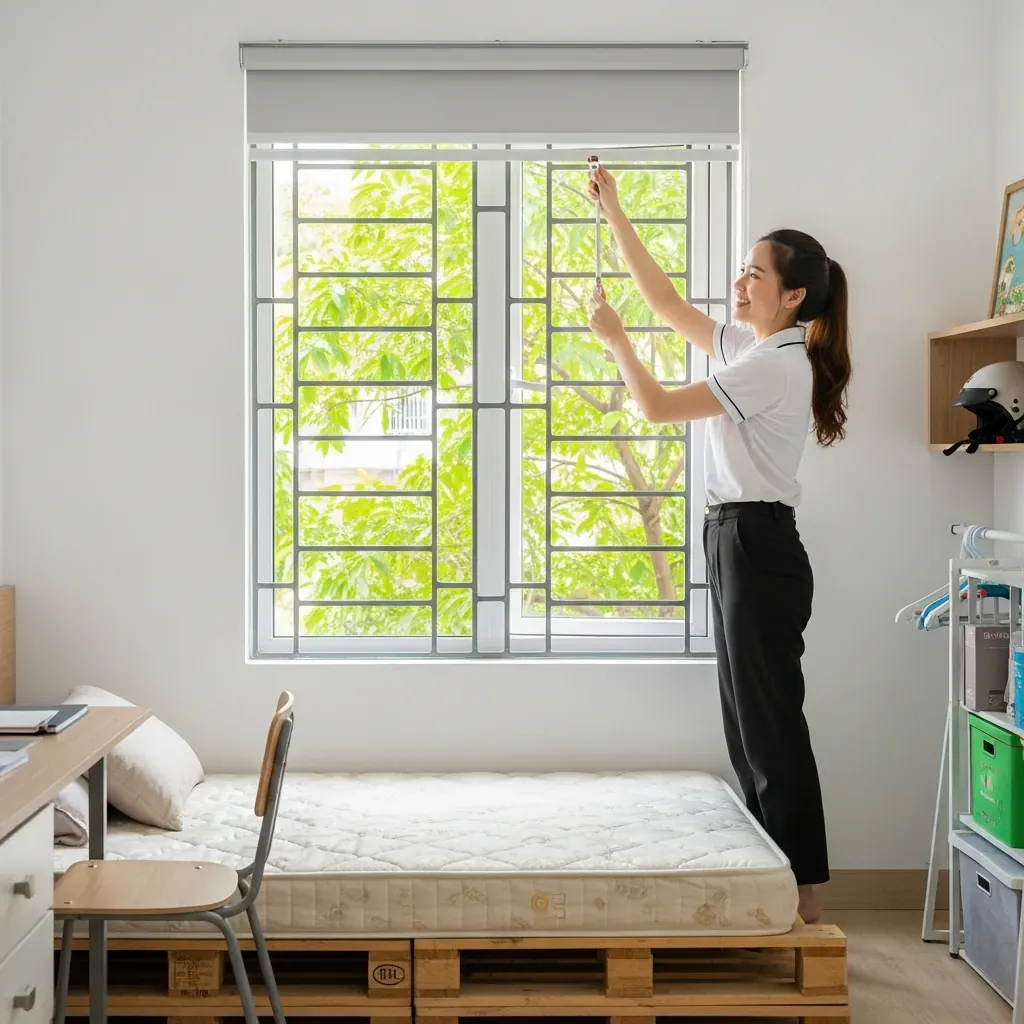 Thanh căng lò xo lắp rèm không cần khoan, phù hợp cho người thuê nhà.