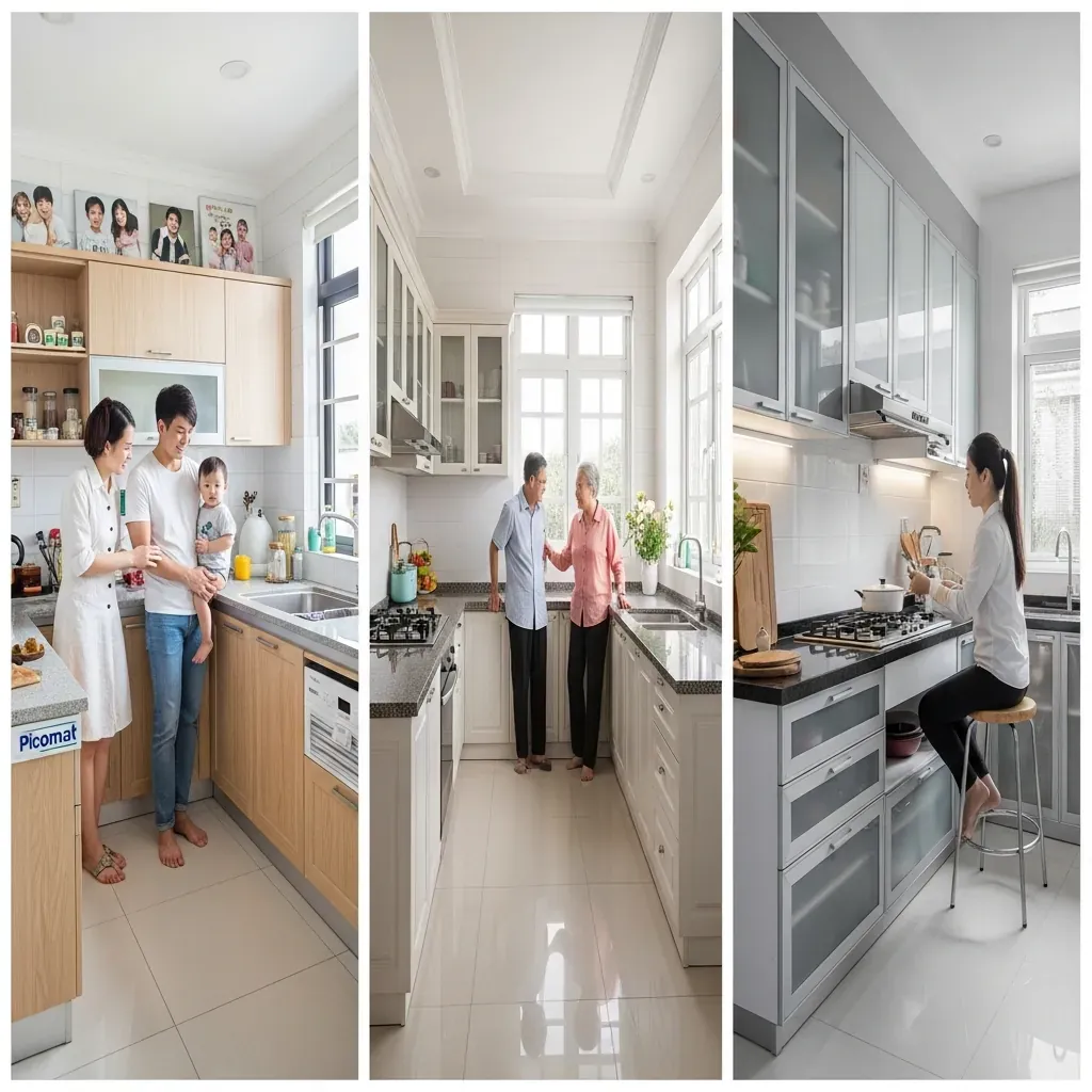 Ba căn bếp mẫu dành cho gia đình trẻ, vợ chồng lớn tuổi và người độc thân tại Việt Nam.