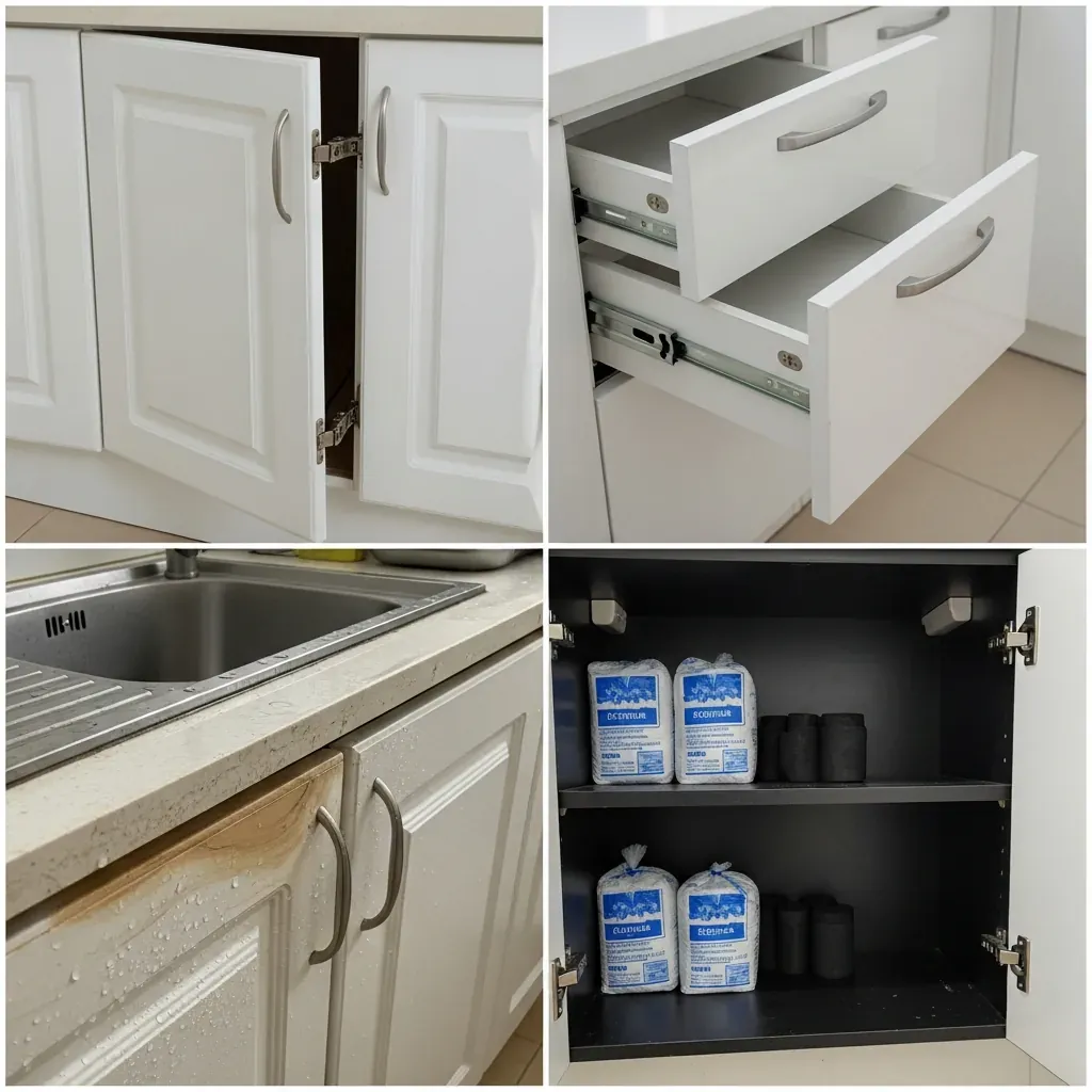 Các sự cố thường gặp: cánh tủ xệ, ngăn kéo kẹt, mặt tủ phồng rộp, mùi ẩm mốc trong tủ.