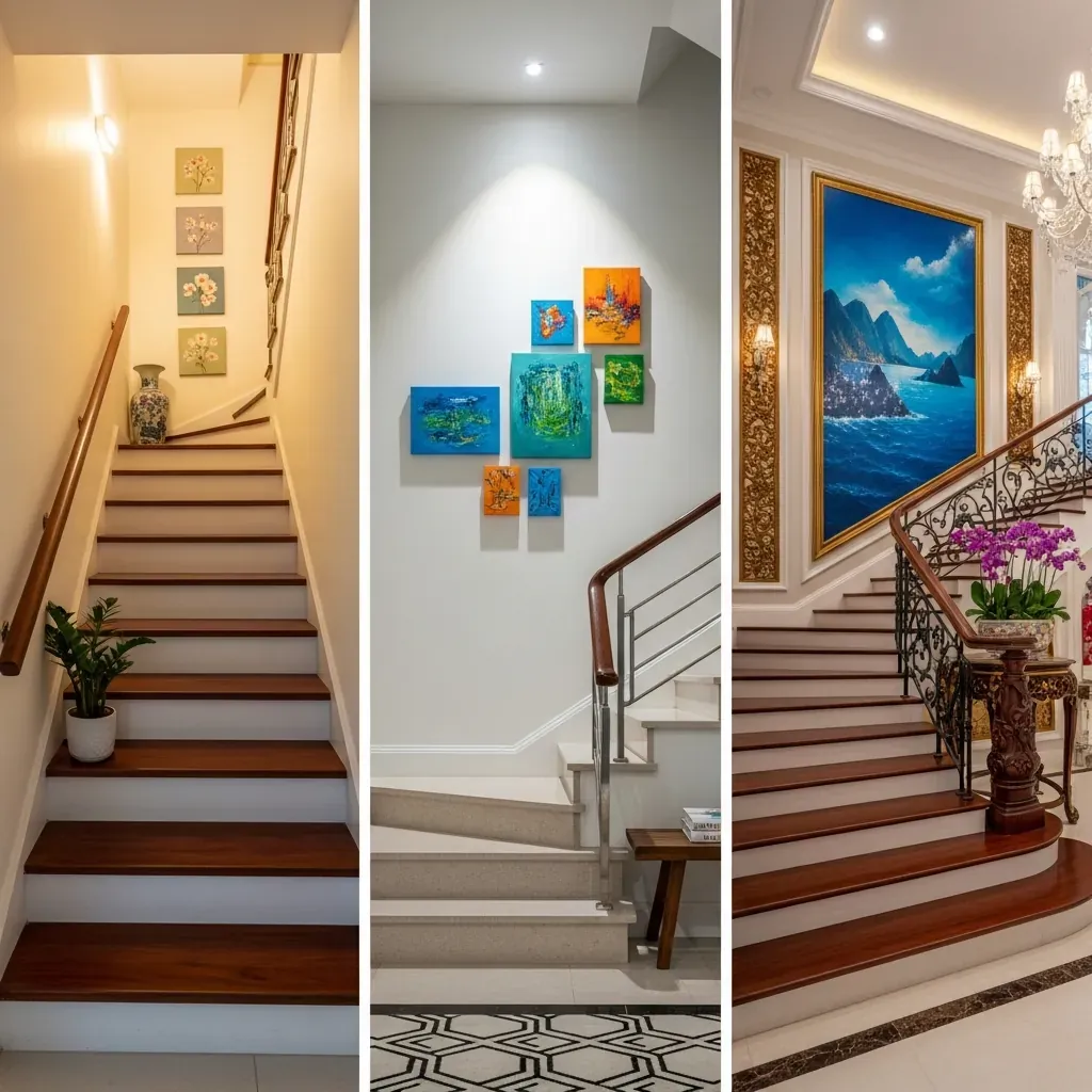 Ba kiểu nhà Việt Nam với các bộ tranh cầu thang khác nhau: nhà ống, chung cư, biệt thự.