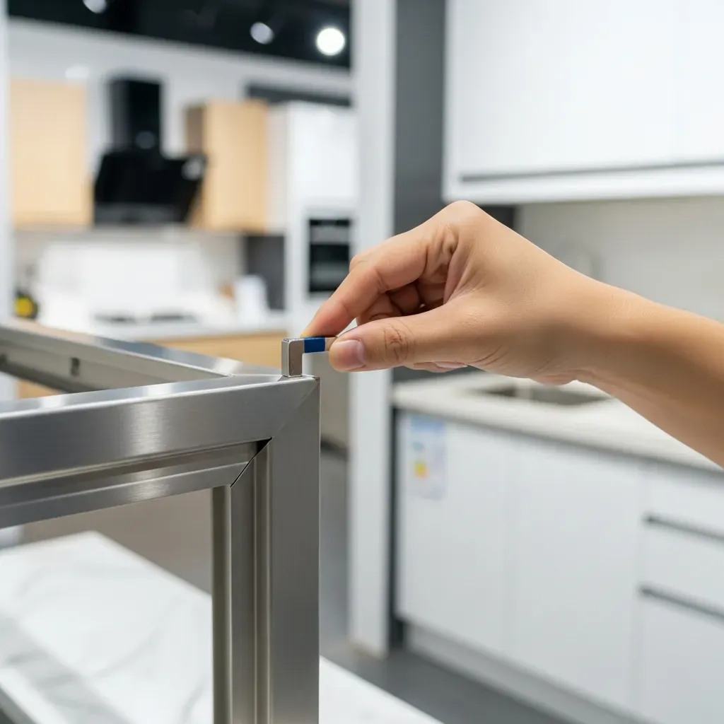 Bàn tay kiểm tra inox 304 bằng nam châm nhỏ.