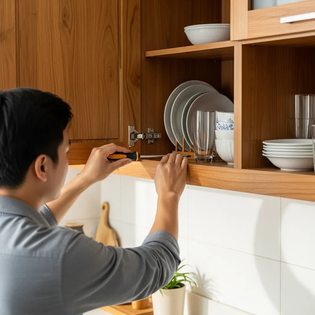 Kiểm tra và vặn ốc bản lề tủ hàng tháng.